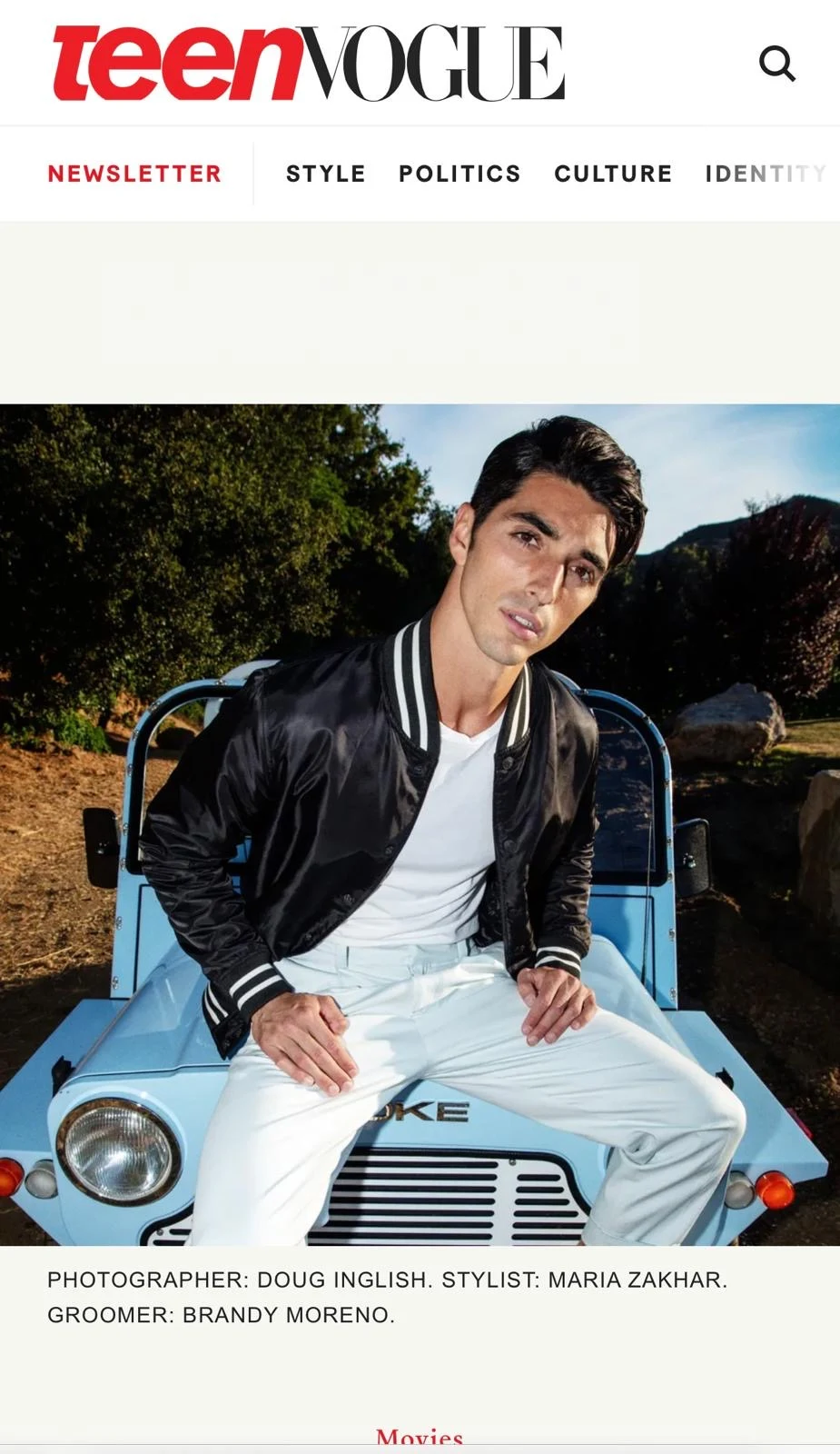 Supplied Teen Vogue publication feature with a seated fashion portrait